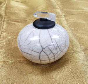 Raku Crackle Dream Jar with Crystal on Lid
