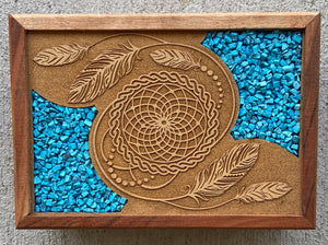 Etched Wooden Box w/ Turquoise