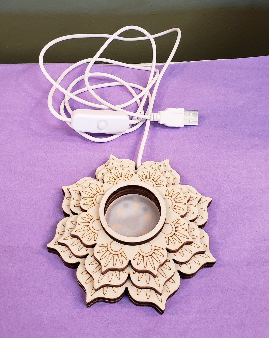 LED-Lighted Etched Lotus Sphere Stand
