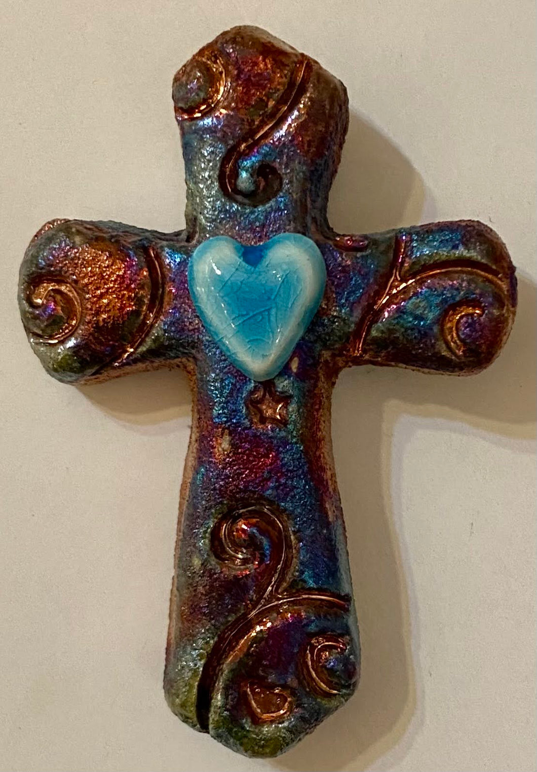 Raku Cross with Blue Heart