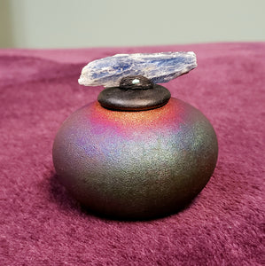 Raku Dream Jar with Crystal on Lid 2.5"