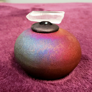 Raku Dream Jar with Crystal on Lid 2.5"