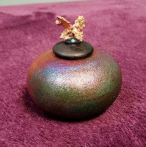 Raku Dream Jar with Crystal on Lid 2.5"