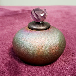 Raku Dream Jar with Crystal on Lid 2.5"