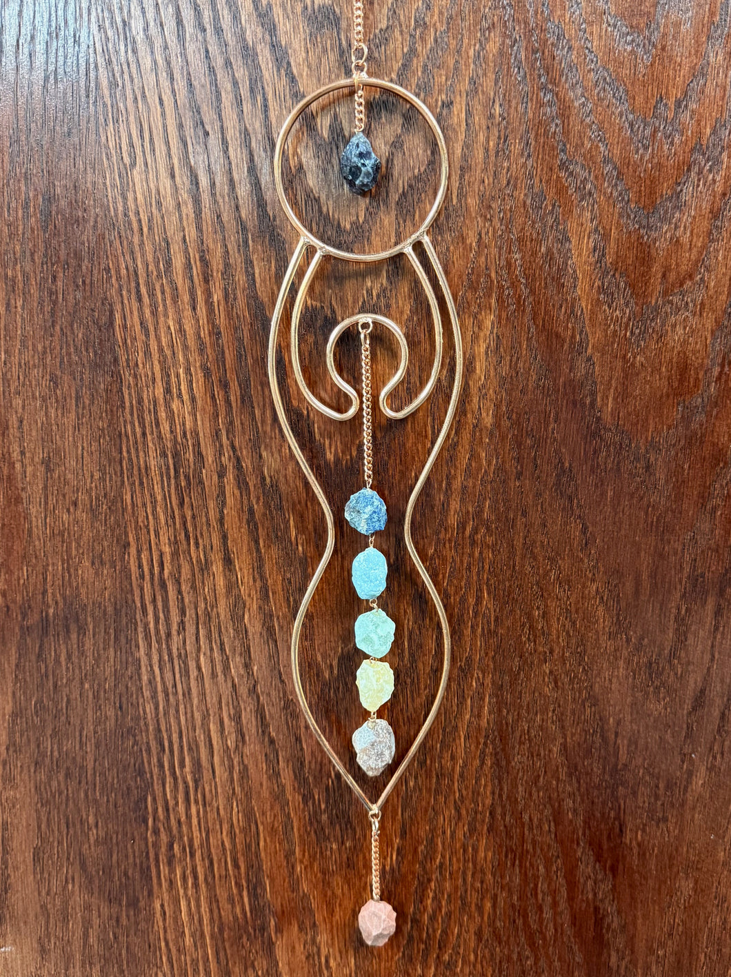 Copper Chakra Goddess Wall Hanging w/ Rough Chakra Gemstones