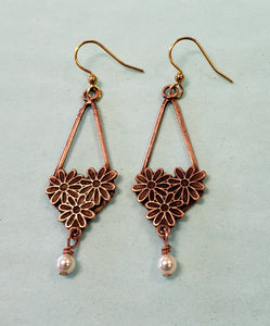 Copper Hanging Flower Earrings
