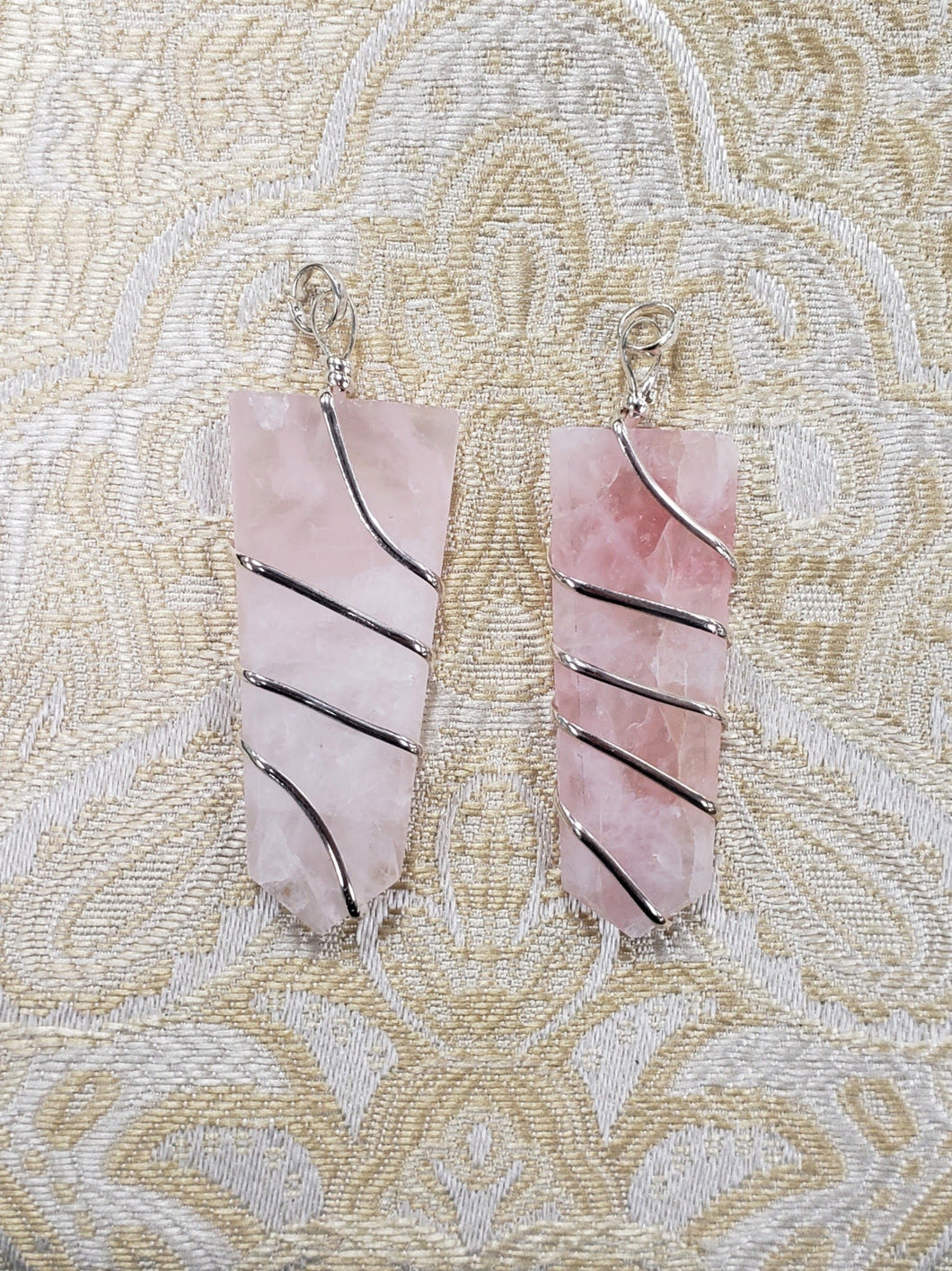 Rose Quartz Point Pendant w/ SS Wrap