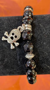 Black Agate Faceted Bead Bracelet w/ Charm