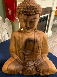 Hand Carved Wood Meditating Buddha