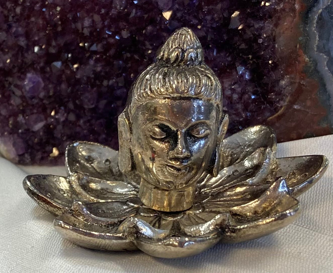 Buddha Head on Lotus Flower Incense Holder